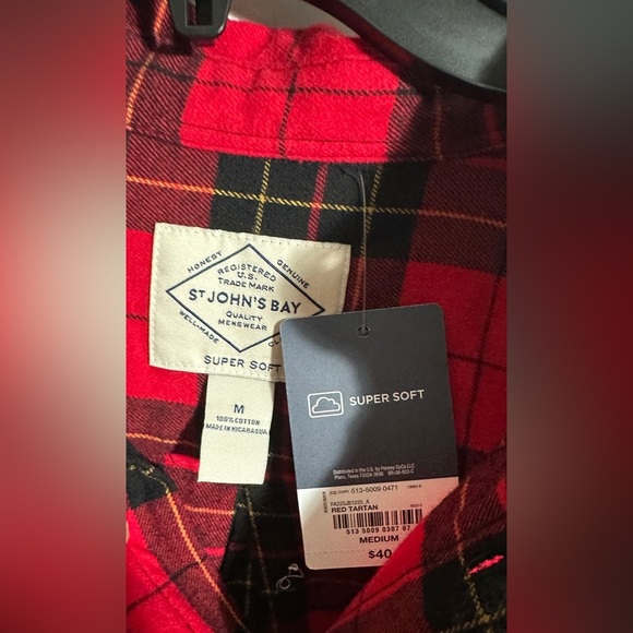 St. John's Bay Red and Black Plaid Button Down Shirt - Picture 2 of 4